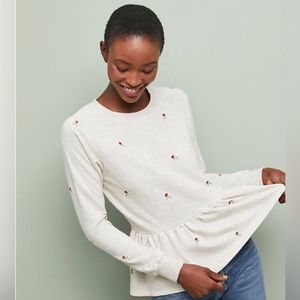 Anthropologie Embroidered Peplum Sweatshirt by t.la - Small